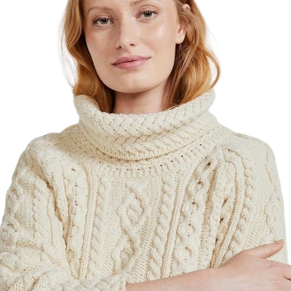 Aran Ireland Ivory Cable Knit Cowl Neck Tunic Sweater - XS - Picture 3 of 15